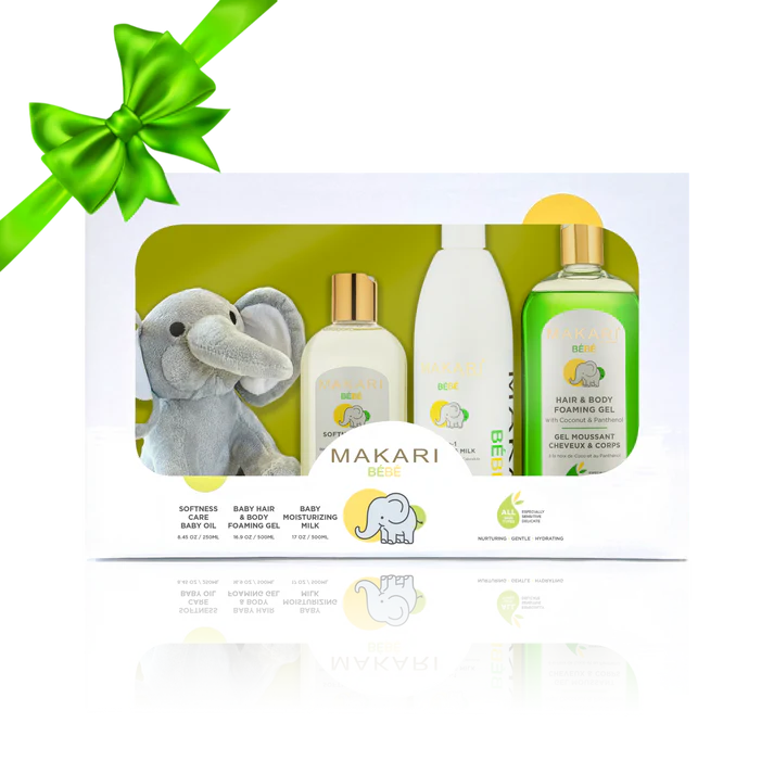 MAKARI ® BÉBÉ COFFRET Huile , Gel de corps moussant et Lait nourrissant.